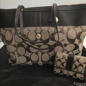 Brown Coach tote and Brown Coach wallet